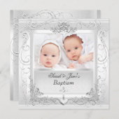 Invitation Baptême Christening Bébé Fille Garçon Blanc (Devant / Derrière)