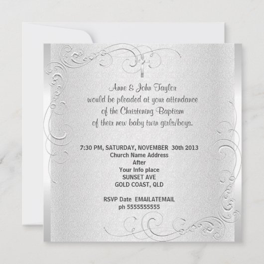 Invitation Baptême Christening Bébé Fille Garçon Blanc (Dos)