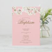 Invitation Baptême Christening Blossom Floral Blush Rose (Debout devant)