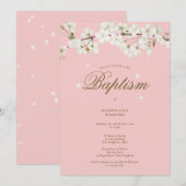 Invitation Baptême Christening Blossom Floral Blush Rose (Devant / Derrière)