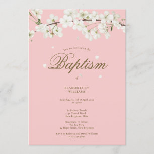 Invitation Baptême Christening Blossom Floral Blush Rose