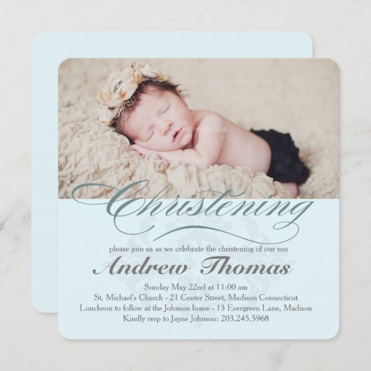 Invitation Baptême Christening Classique (Devant / Derrière)