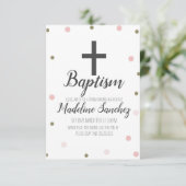Invitation Baptême Christening Confetti Pink Foil Points Or (Debout devant)