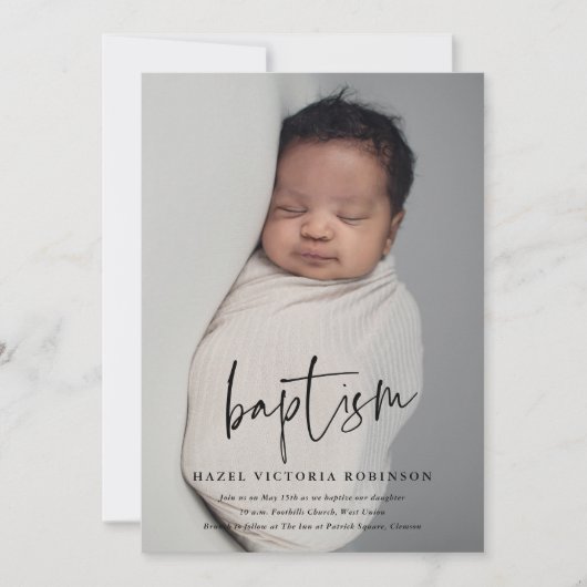 Invitation Baptême & Christening de style écriture moderne re (Devant)