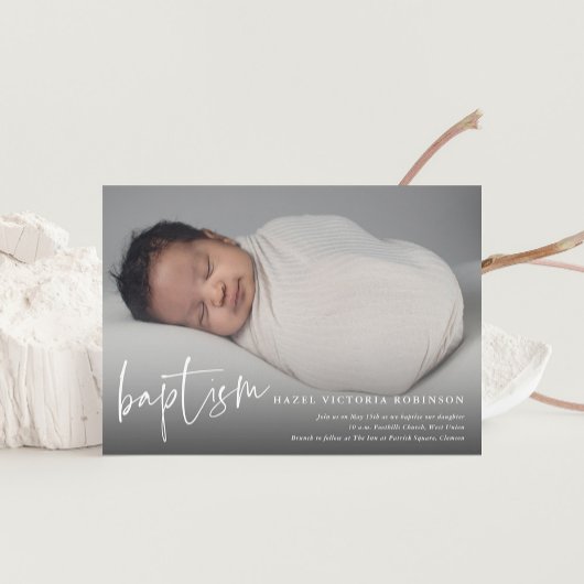Invitation Baptême & Christening de style écriture moderne re
