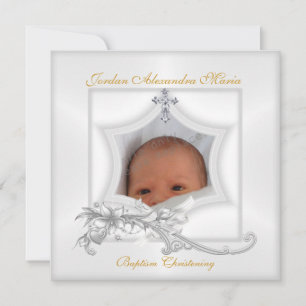 Invitation Baptême Christening Étoile Blanche Photo Croix Arc
