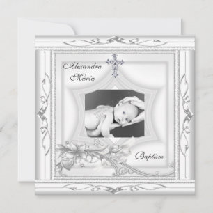 Invitation Baptême Christening Étoile Blanche Photo Croix Arc