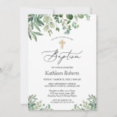 Invitation Baptême Christening | Eucalyptus Feuilles verdoyan (Devant)