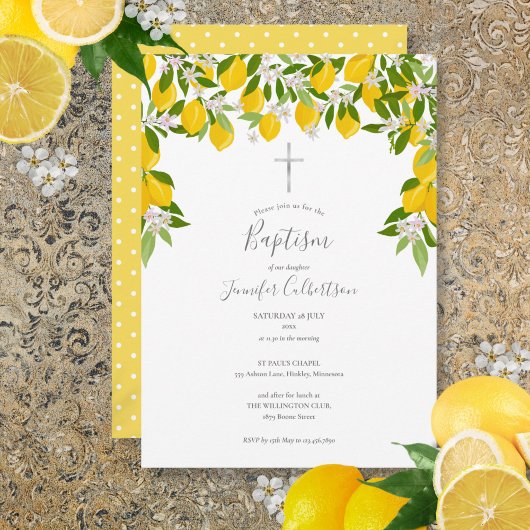 Invitation Baptême Christening Floral Lemons