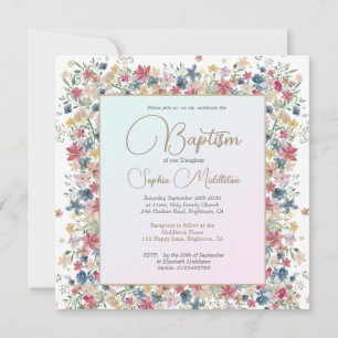 Invitation Baptême Christening Floral Religion Moderne
