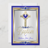 Invitation Baptême Christening Garçons ou Filles Croix Blue P (Devant)