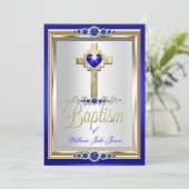 Invitation Baptême Christening Garçons ou Filles Croix Blue P (Debout devant)