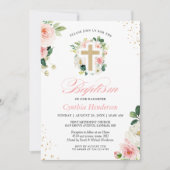 Invitation Baptême Christening Gold Blush Pink FlorCross (Devant)