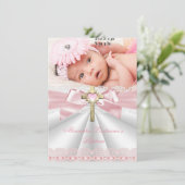 Invitation Baptême Christening Gold Cross Girls Rose (Debout devant)