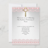 Invitation Baptême Christening Gold Cross Girls Rose 2 (Dos)