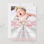 Invitation Baptême Christening Gold Cross Girls Rose 2 (Devant)