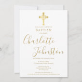 Invitation Baptême Christening Gold Cross Signature Script (Devant)