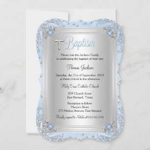 Invitation Baptême Christening Jewel Blue Sparkle