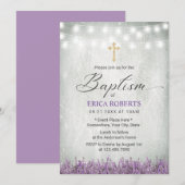 Invitation Baptême Christening Lavande Rustique Floral (Devant / Derrière)