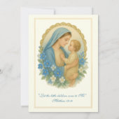 Invitation Baptême Christening Marie Jésus Bleu Floral (Dos)