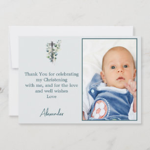 Invitation Baptême Christening Modern Boy Merci Photo