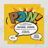 Invitation Baptême Christening Modern Comic Book Pop Art  (Devant / Derrière)