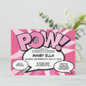 Invitation Baptême Christening Modern Comic Book Rose (Debout devant)