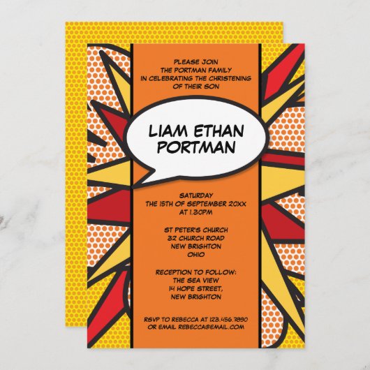 Invitation Baptême Christening Moderne Fun Typographie (Devant / Derrière)