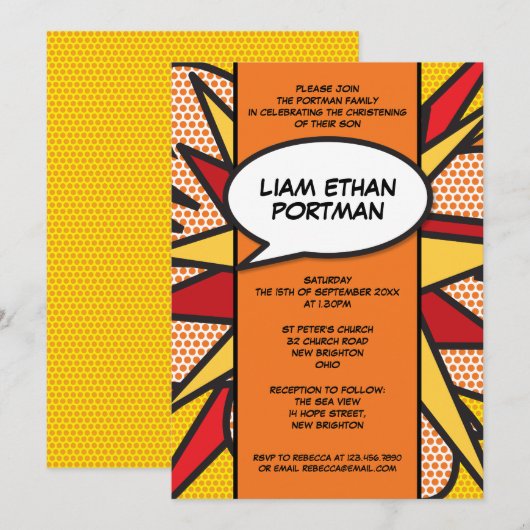 Invitation Baptême Christening Moderne Typographique Amusante (Devant / Derrière)