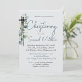 Invitation Baptême Christening Photo Homme Modern Blue (Debout devant)