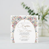 Invitation Baptême Christening Photo Moderne Fleurs De Champ (Debout devant)