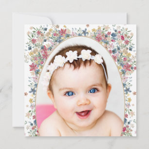 Invitation Baptême Christening Photo Moderne Fleurs De Champ