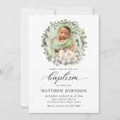 Invitation Baptême Christening Photo Rose Floral (Devant)
