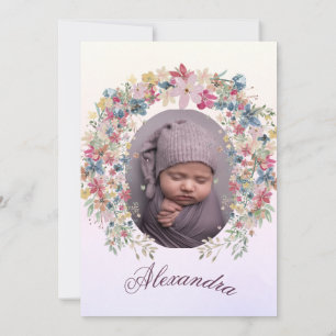 Invitation Baptême Christening Photo Rose Floral Girls