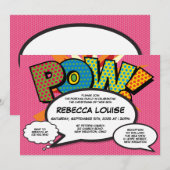 Invitation Baptême Christening Pink Fun Livre Comique Moderne (Devant / Derrière)