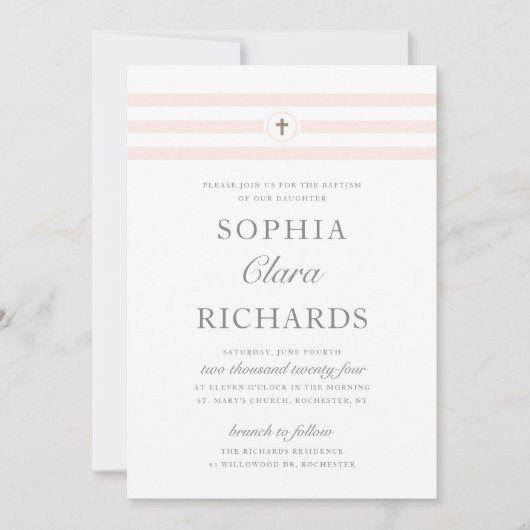 Invitation Baptême & Christening rayure classique religieux (Devant)
