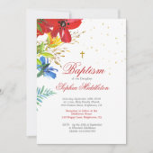 Invitation Baptême Christening Red Wild Flowers Religieux (Devant)