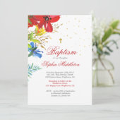 Invitation Baptême Christening Red Wild Flowers Religieux (Debout devant)