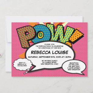 Invitation Baptême Christening Rose Amusant Bande Dessinée Mo