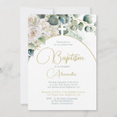 Invitation Baptême Christening Rose Croix religieuse verte (Dos)