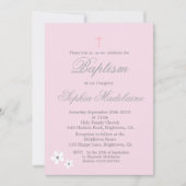 Invitation Baptême Christening Rose Daisy Silver Girl (Devant)