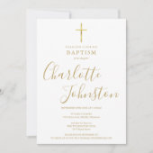 Invitation Baptême Christening Signature Script Photo Doré (Devant)