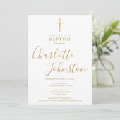 Invitation Baptême Christening Signature Script Photo Doré (Debout devant)