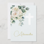 Invitation Baptême Christening Soft Green Religion Cross (Devant)