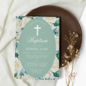 Invitation Baptême & Christening WhiteFlowers Eucalyptus