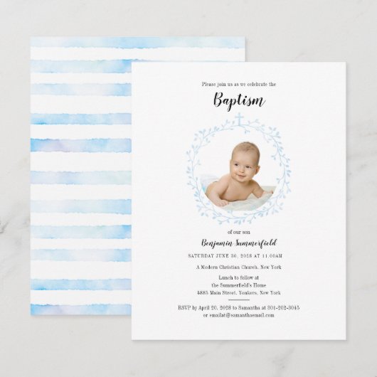 Invitation Baptême Christian évènement religieux bébé photo (Devant / Derrière)