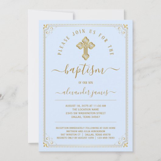 Invitation Baptême classique Blue Gold Boy (Devant)