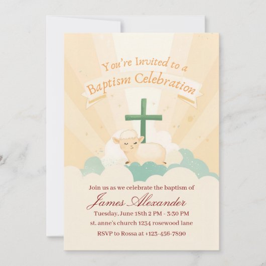 Invitation Baptême Classique de Bébé Modifiable  (Devant)