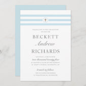 Invitation Baptême classique des garçons Bleus de bande (Devant / Derrière)