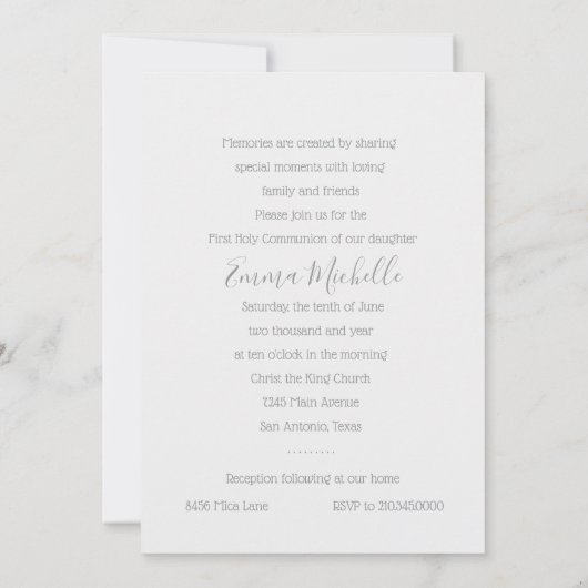 Invitation Baptême Communion Confirmation Iridescente Perle (Dos)